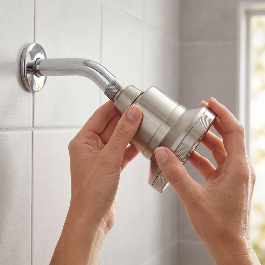 Twisting Veil onto the shower arm